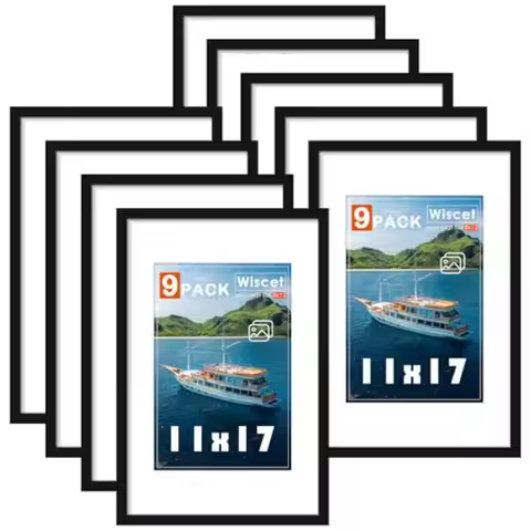 Picture Frame Set of 9 Display Pictures 8x12 with Mat or without Mat Photo Frame for Horizontal or V