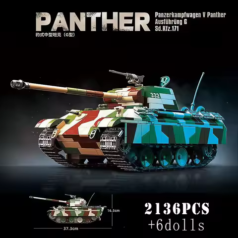 Military WW2 German Panther Medium Tank Building Blocks World War Army Soldier Weapons Tiger I Heavy
