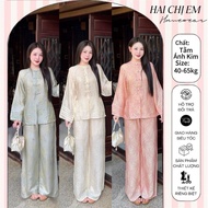 [Type 1] Round neck silk set with metallic buttons pleatedCNY Pagoda outfit elegant blue dharma outf