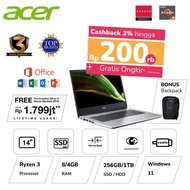 Diskon! Acer Aspire 3 Slim A314-22 Ryzen 3-3250U 8Gb/4Gb 256 Ssd W10