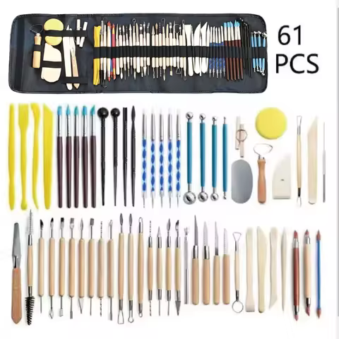 61Pcs Pottery Clay Sculpting Tools Carving Tool Kit With Carrying Case Bag For Beginners Professiona