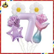 7pcs Mermaid Number Star Balloon Set Kid Birthday Party Photo Backdrop Decoration