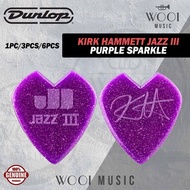 Jim Dunlop 47PKH3NPS Kirk Hammett Jazz III Guitar Pick Purple Sparkle - Made In USA (1pcs/3pcs/6pcs)