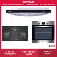 Hafele 90cm Semi Integrated Hood + 86cm 3 Burner Gas Hob (PUB) + 60cm Multifunction Oven (538.61.841)