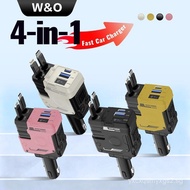 W&O[Updated]2PCS Retractable Car Charger 4 in 1 USB C Fast Charging Adapter with Dual Charge Port, L