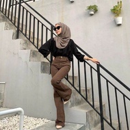 celana jeans wanita cutbray coklat celana jeans highwaist bahan street highwaist premium import Kore