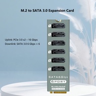 PHDK M.2 PCI-E 3.0 Gen3 X2(16Gbps) To 6 Ports SATA 3.0(6Gbps) Expansion Adapter Card For M.2 SATA M 