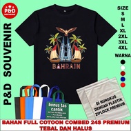 BAHRAIN SOUVENIR T-SHIRT/THE KINGDOM OF BAHRAIN (a) BLACK FULL COTTON COMBED 24S MATERIAL THICK AND 
