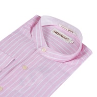 Hazard เสื้อเชิ้ตทำงานคอจีนแขนยาวลายทาง ผ้า Linen(ลินิน) สีชมพูกลาง