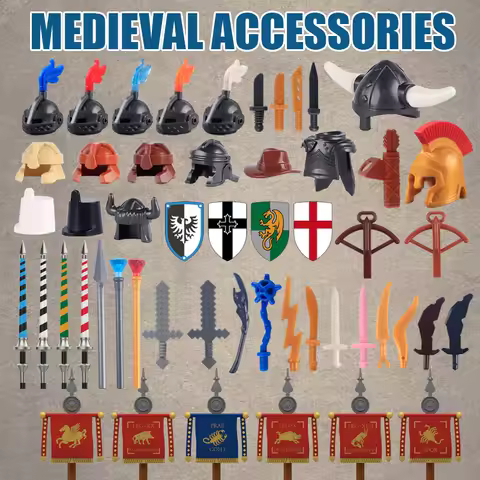 Medieval Castle Knights Accessories Building Blocks Roman Flag Military Armor Sword Bow Arrow Helmet