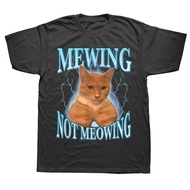 Mewing Not Mewing T-shirt Cute Cat Fun Pattern T-shirt Soft Unisex O-Neck T-shirt Top EU Size Women'