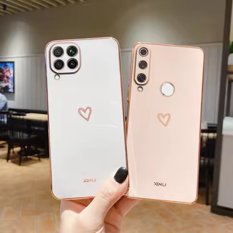 Square Mirror Plating Love Heart Phone Case On For Huawei P20 P30 Pro P40 P 30 40 Lite P30Lite P30pr