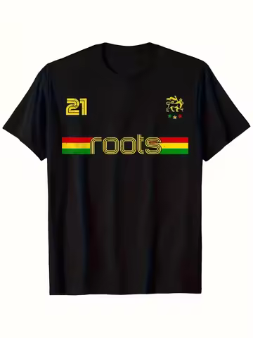 Reggae Rastafari Ethiopia Jamaica Football Style T-shirt, Men's and Women's Casual Cotton T-shirt Pr
