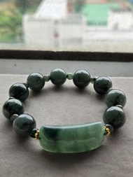 天然緬料翡翠大珠老油青飄花手牌手鏈