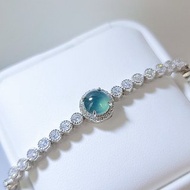 |招財女神鏈|A貨翡翠冰玻藍杠大蛋面7.6mm純銀鍍18k豪鑲款手鏈