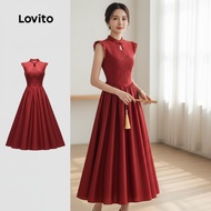Lovito Refine Dress Women New Chinese Style Spring/Summer Claret LK2ED445