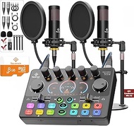 Podcast Equipment Bundle for 2, with 48V XLR Condenser Microphone TF Card, Surround Sound,Suitable f