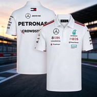 White Mercedes‑AMG Petronas F1 Polo Shirt INEOS UBS Motorsport Racing Short Sleeve Jersey