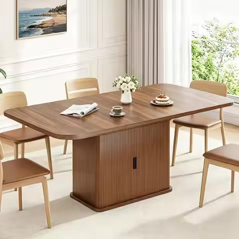 Modern Expandable Dining Table, 4-6 Seater, 47-63 Adjustable Kitchen Table with Storage