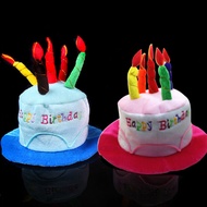 Happy Birthday Cake Hat Cute Fabric Birthday Hat with Plush Candles for Unisex Adult Party Novelty D