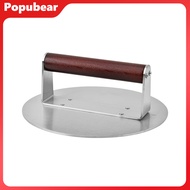 Stainless Steel Burger Press Hamburger Bacon Press Heavy Duty Meat Smasher with Wood Handle Grill To