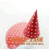 MERAH Red polka dot hat / polka dot cone hat/ red polka dot birthday hat
