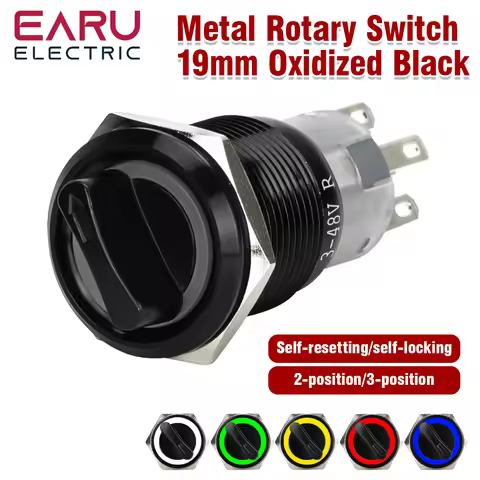 19mm Black Self-return Momentary Self-locking Fixation Waterproof DPDT Illuminated Metal Selector Ro