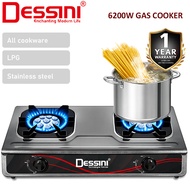 DESSINI ITALY Auto Ignition Gas Cooker Propane LPG Hob 2 Burner Cooktop Tabletop Stainless Steel Sto