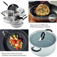 Eleven-Piece Circulon Momentum Stainless Steel Nonstick Cookware Set with Glass Lids