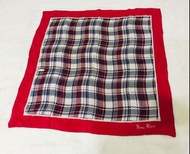 （二手）Nina Ricci 紅絲絨邊框格紋圖樣大判絲巾 方巾