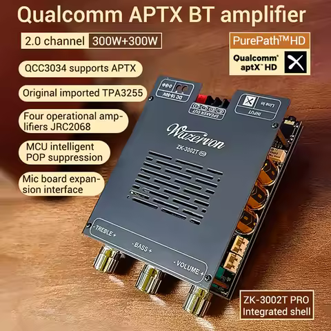 ZK-3002T PRO Bluetooth Amplifier Module 2.0 Channel 200Wx2 Stereo APTX Lossless Audio Quality TPA325