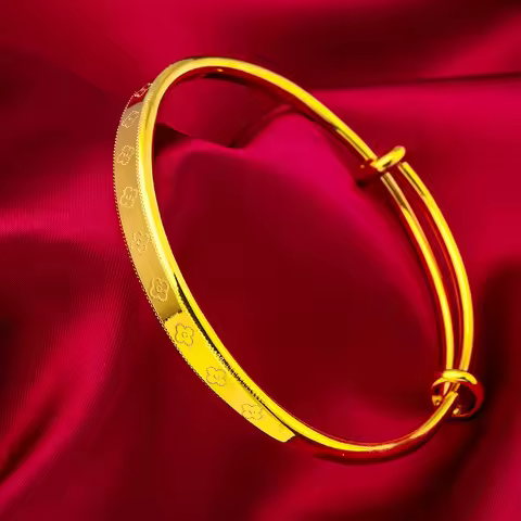 24K Gold Leaf Bangle | AU999 Pure Gold, 3D leaf veins, shiny finish, elegant for daily wear