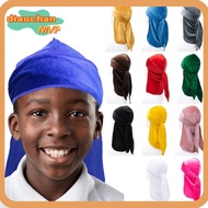DIACHAMY Velvet Pirate Hat, Durag Pre-Tied Elastic Headwrap, Cap Long Tail Hip Hop Hood Baby Turban Hijab Children