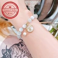 Cute Lucky Cat Beaded Bracelet White As Jade Bell Pendant Bracelet Niche Design Gift Girls D7g6