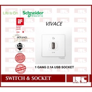 SCHNEIDER VIVACE SERIES 1 GANG 2.1A USB SOCKET / 2 GANG 2.1A USB SOCKET / WALL SWITCH / WHITE / ALUM