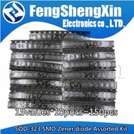 15values * 10pcs =150pcs SOD-323 0805 0.25W 3V-24V SMD Zener diode Assorted Kit