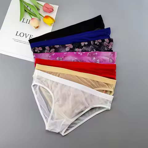 Men Transparent Nylon Briefs 3D Pouch Lightweight Male Bikini Underwear Soft Sheer Quick Drying Stre