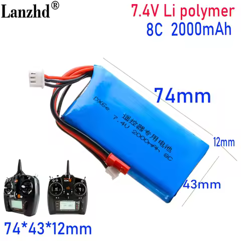 8C 7.4V Lithium battery 2000mAh For Spektrum dx6e DX6 DX8 Horizon Remote Control Lithium battery 2S 