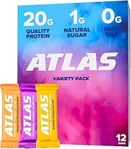 Atlas Protein Bar, 20g Protein, 1g Sugar, Clean Ingredients, Gluten Free (Whey Variety, 12 Count (Pa