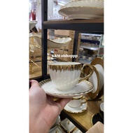 White ceramic teacup and saucer set ( 1 SET = 1PC CUP + 1PC SAUCER)