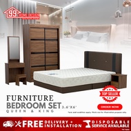 99 HOME : BRS922 (3.5' X 6') - BEDROOM SET FURNITURE AND SLIDING WARDROBE WITHOUT MATTRESS