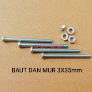 (10 Buah) BAUT DAN MUR 3X35mm BAUT KIPAS FAN DC BAUT 3mm BAUT 35mm Baut 3x35mm BAUT FAN DC