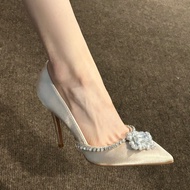 สีแชมเปญรองเท้าส้นสูงรองเท้าแต่งงานชี้นิ้วเท้าปากตื้น < Ne2> เลดี้น้ําเพชรส้นบางรองเท้าเดียว < Ne1>