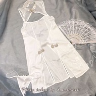 白色仿真絲情趣旗袍