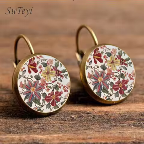 SUTEYI Charm Henna Yoga Amulet Ladies Earrings Round Glass Cabochon Earings Jewelry Bohemian Mandala