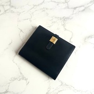 中古二手Hermes Saumur Diane復古黑色金扣皮革古董短夾錢包卡包