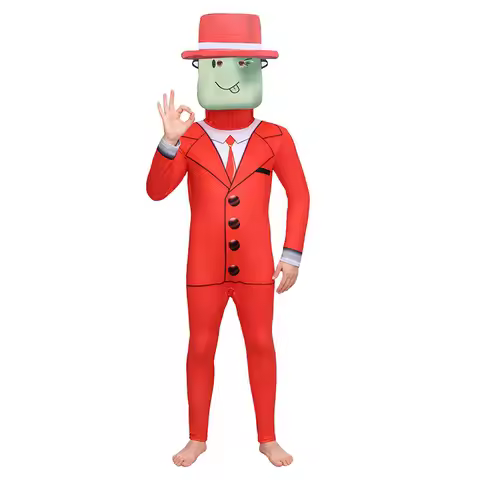 Game Cosplay Niño Carnival Halloween Outfit Red Suit Jumpsuit Hat Mask Set Enfant Christmas Costume