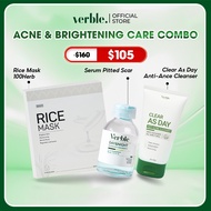 VERBLE Combo Acne & Brightening Care Comb Serum Pitted Scar + Tea Tree Facial Cleanser+ Rice Mask