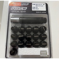 RAYS Lock & Lug Nut Set M12 x 1.5 (Black) 4H or 5H Made in Japan [Authentic]