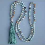 (Ready stock in SG) Hand-knotted 108 6mm frosted amazonite mala beads necklace with buddha charm, meditation necklace